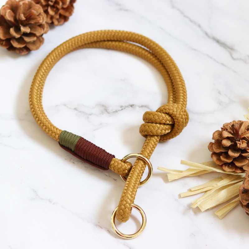 Luxe ronde sliphalsband voor hond met verstelbare stopknoop, gemaakt van sterk en soepel touw voor extra comfort en controle tijdens het wandelen en trainen.