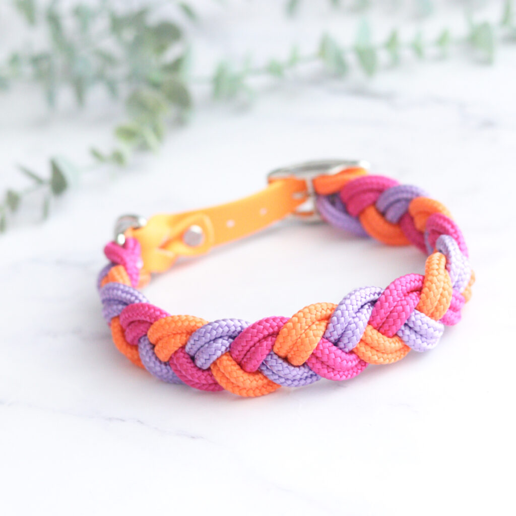 gevlochten halsband - oranje / roze / lila