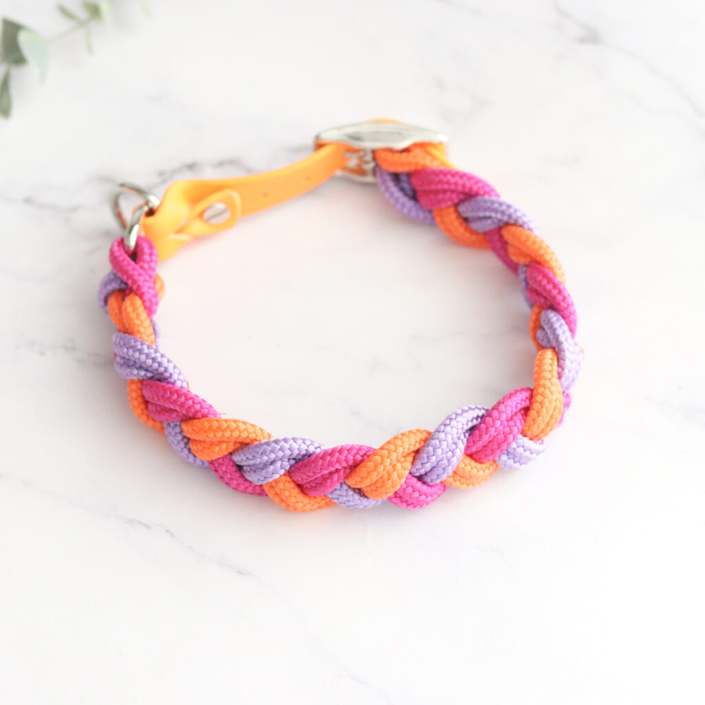 gevlochten halsband - oranje / roze / lila