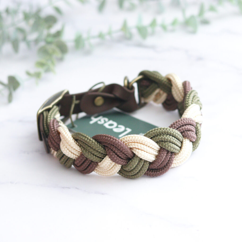 gevlochten halsband | goud / legergroen / bruin