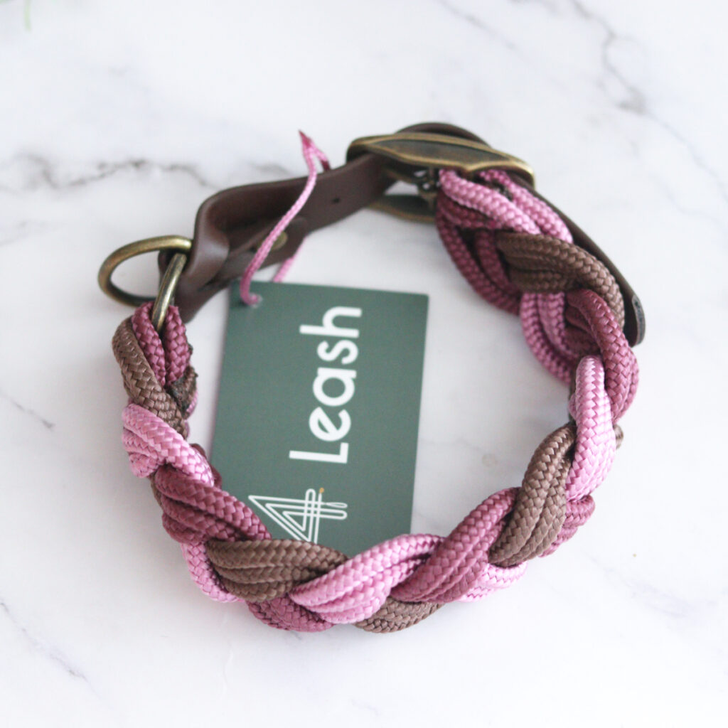 gevlochten halsband | Aubergine / baby roze / bruin